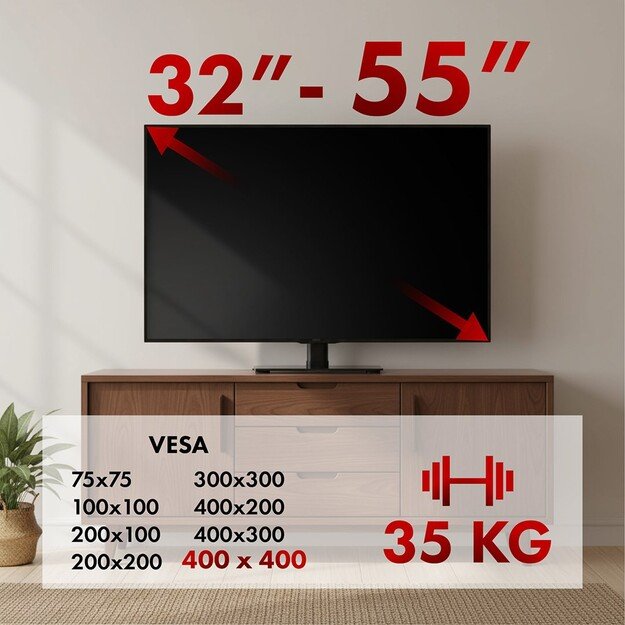 Maclean universal TV stand, for RTV cabinet, stand, max. 35 kg, 20 degree rotation, for 32-55  TV, MC-132