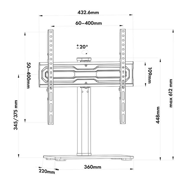 Maclean universal TV stand, for RTV cabinet, stand, max. 35 kg, 20 degree rotation, for 32-55  TV, MC-132