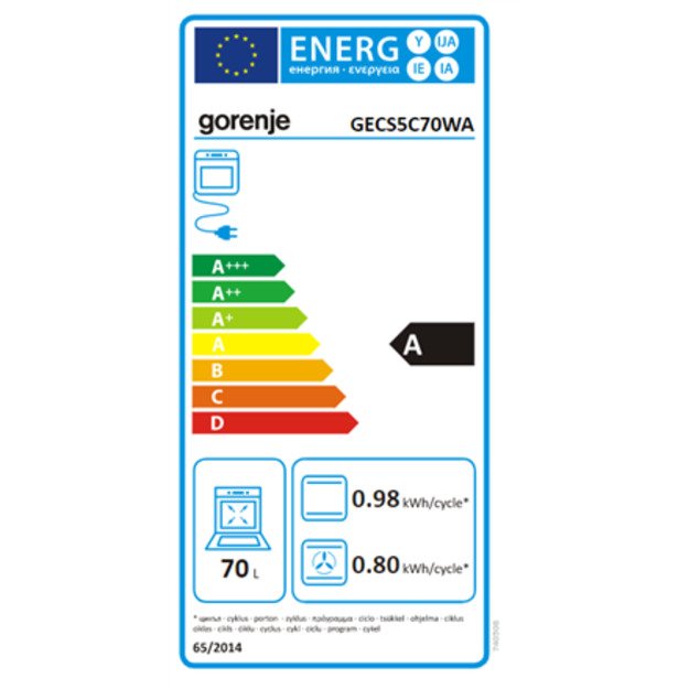 Gorenje GECS5C70WA cooker Freestanding cooker Coil hob White A