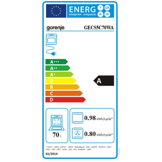 Gorenje GECS5C70WA cooker Freestanding cooker Coil hob White A