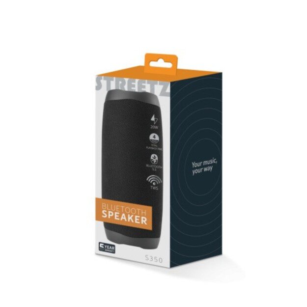 Bluetooth kolonėlė STREETZ, 2x10W, AUX, micro SD lizdas, juoda / S350-BLK / 6612034
