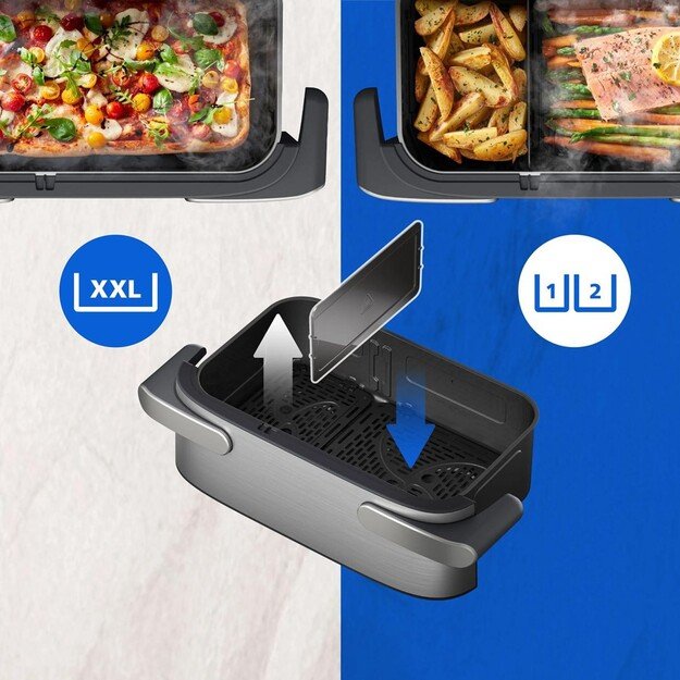 Philips 5000 series NA565/02 fryer Double 9.5 L Stand-alone 2750 W Hot air fryer Black, Silver, Stainless steel