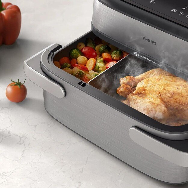 Philips 5000 series NA565/02 fryer Double 9.5 L Stand-alone 2750 W Hot air fryer Black, Silver, Stainless steel