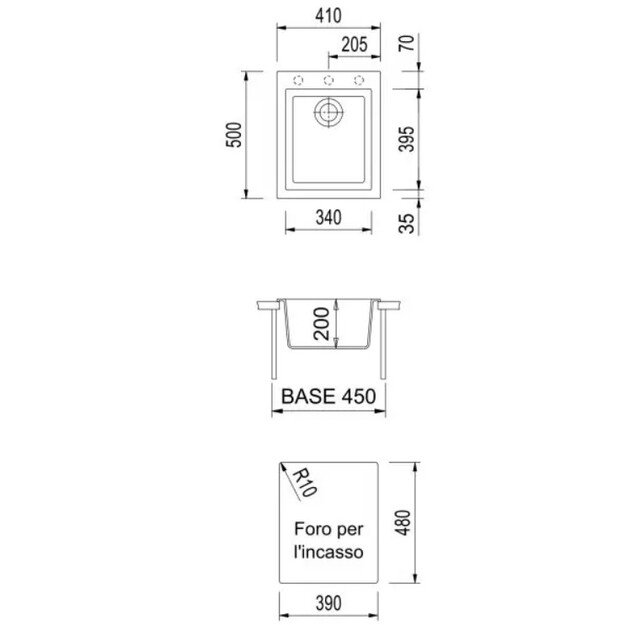 PLADOS ONE ON4110-70 juoda matinė, su sifonu, ventiliu 1