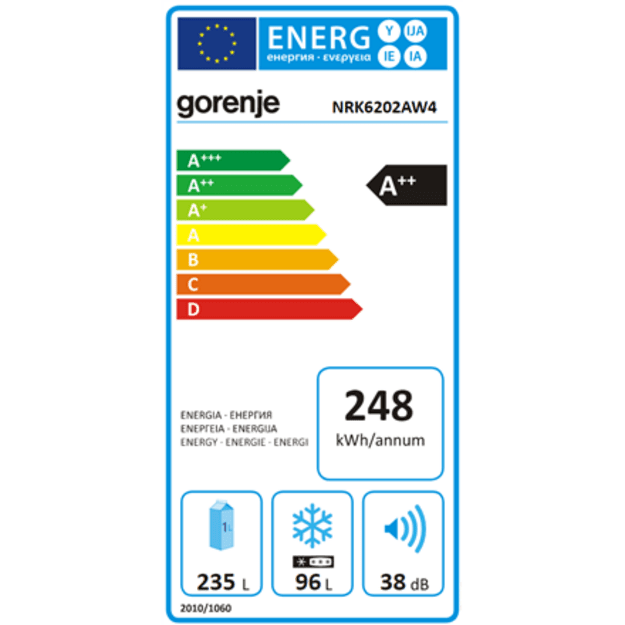 Gorenje | Refrigerator | NRK6202AW4 | Energy efficiency class E | Free standing | Combi | Height 200 cm | No Frost system | Frid