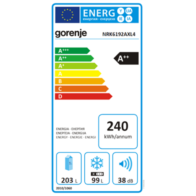 Gorenje | Refrigerator | NRK6192AXL4 | Energy efficiency class E | Free standing | Combi | Height 185 cm | No Frost system | Fri