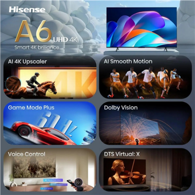 Hisense TV | 65A6S | 65 | Smart TV | VIDAA Smart OS | UHD | Black
