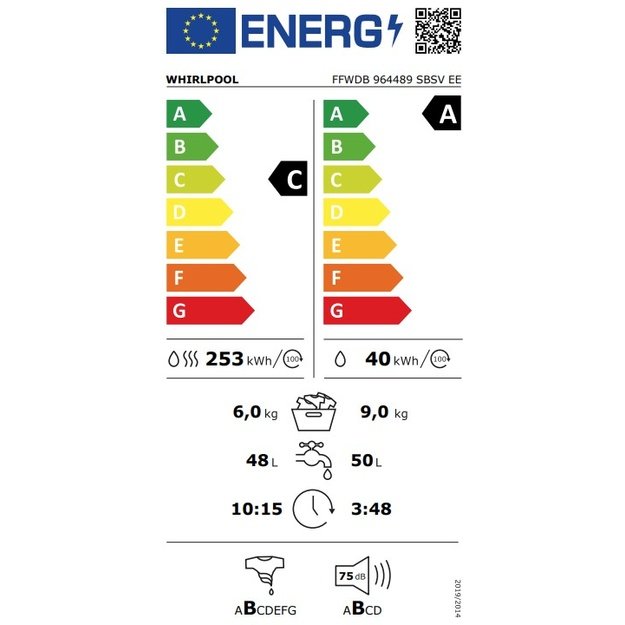 Skalbimo ma&scaron;ina su džiovinimo funkcija Whirlpool FFWDB 964489 SBSV EE, 9 kg /6 kg