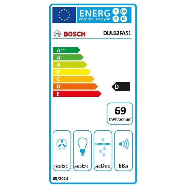 Bosch Serie 2 DUL62FA51 cooker hood 250 m&sup3;/h Wall-mounted Stainless steel D