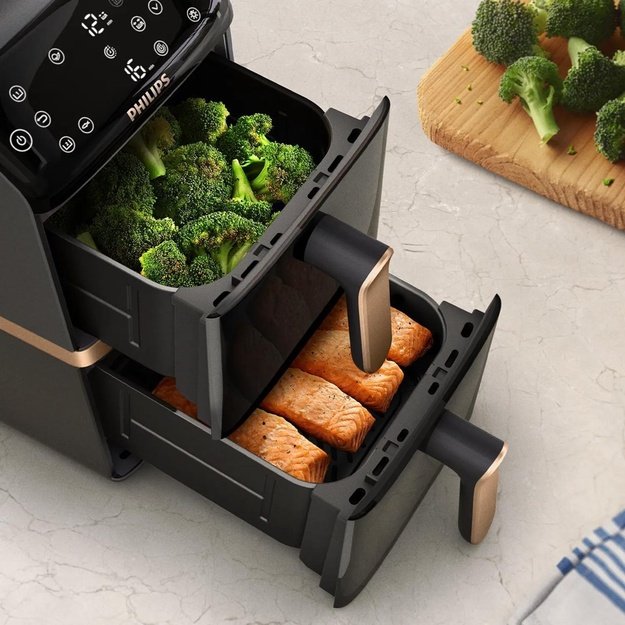 Philips Airfryer, Dual Basket | NA462/80 4000 Series | Capacity 10 L | Power 2750 W | RapidAir | Silk White/Beige