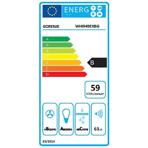 Gorenje WHI949EXBG cooker hood Wall-mounted Silver, Stainless steel 608 m&sup3;/h
