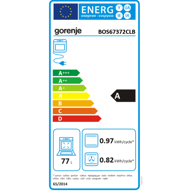Gorenje Oven | BOS67372CLB | 77 L | Electric | AquaClean | Mechanical control | Steam function | Convection | Height 59.5 cm | W