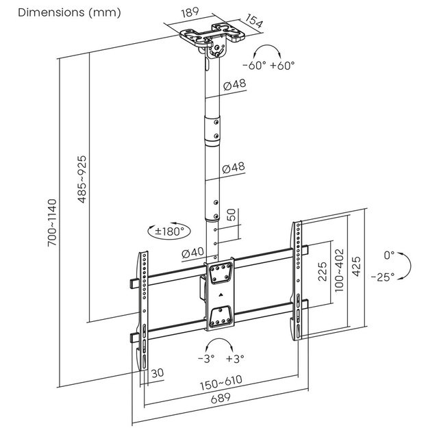 Maclean ceiling mount for TV, max load 60kg, 43-86 , max VESA 600x400, MC-112 B
