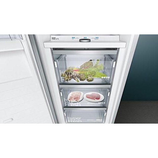 186 cm ner. plieno spalvos No Frost &scaron;aldytuvas be &scaron;aldymo kameros  Siemens KS36FPI3P