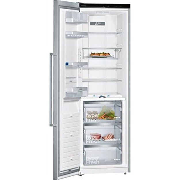 186 cm ner. plieno spalvos No Frost &scaron;aldytuvas be &scaron;aldymo kameros  Siemens KS36FPI3P