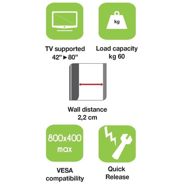 Techly Wall Mount for LED LCD TV 42-80 Ultra Slim Fixed H400mm  ICA-PLB 840
