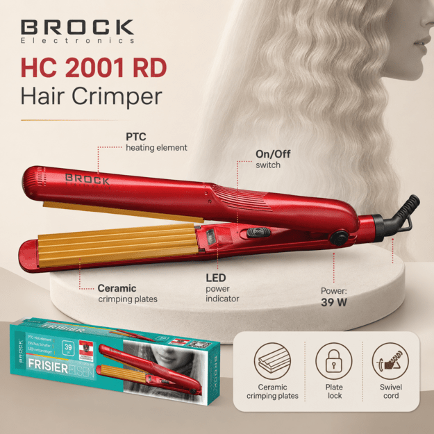 Brock HC 2001 RD Ceramic Hair Crimper 25W, Red