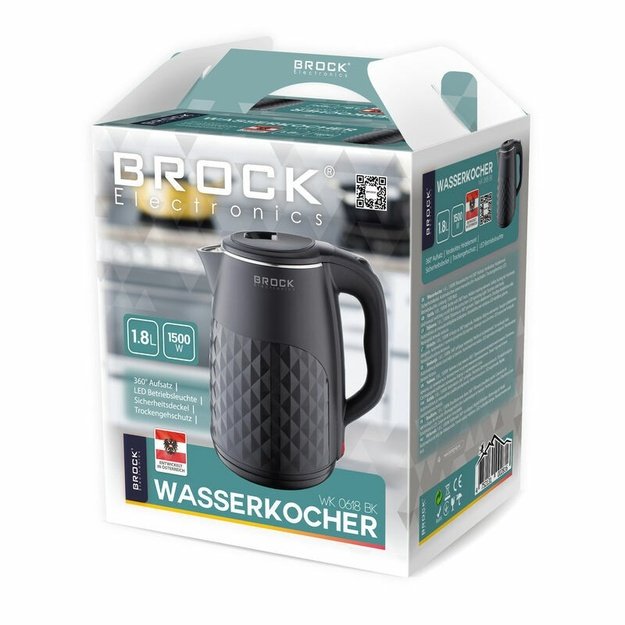 Brock WK 0618 BK Electricl Kettle With Doubl Walls 1,8L 1500W, Black