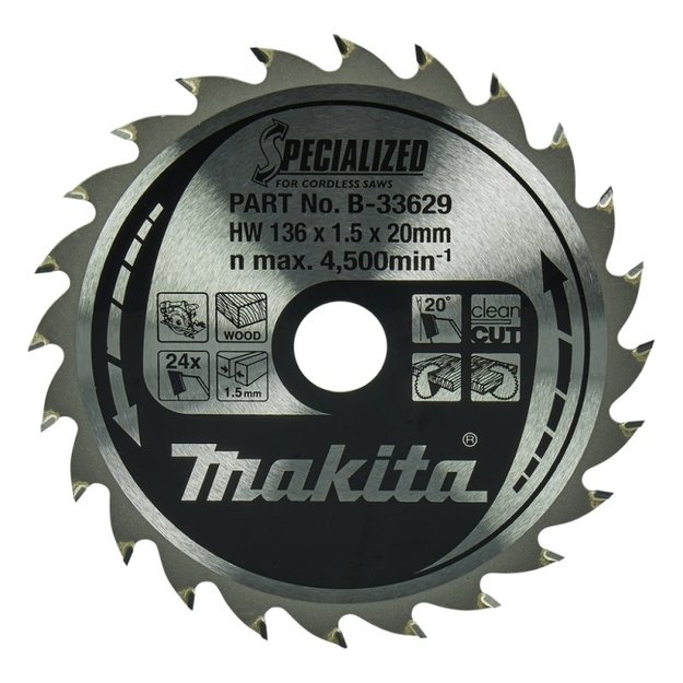 Pjovimo diskas MAKITA 136x20x1,5mm 24T 20&deg; DSS501