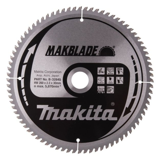 Pjovimo diskas MAKITA 260x2,3x30mm Z80 5&deg;