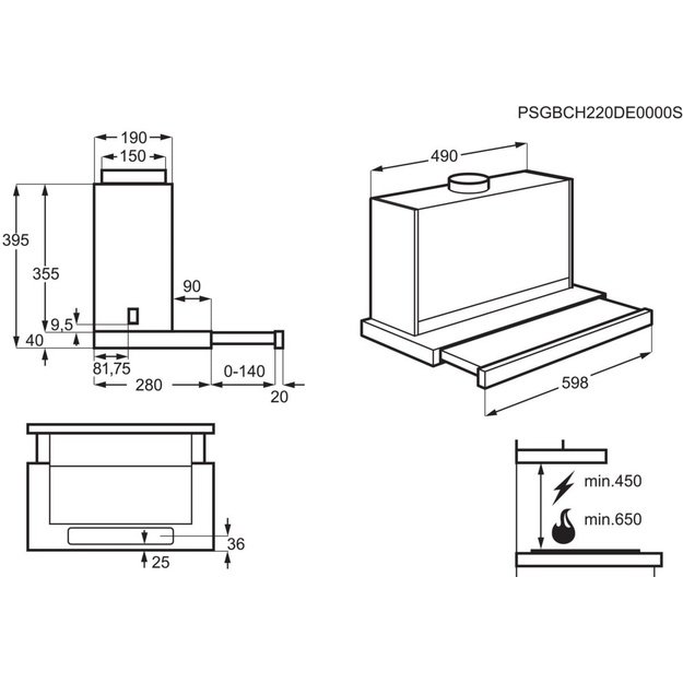 AEG DPE5660M Semi built-in (pull out) Grey 495 m3/h