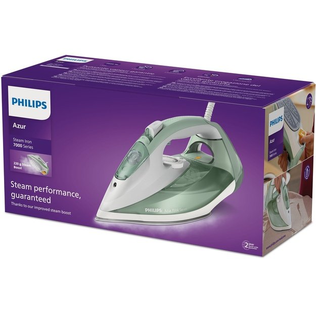 Philips 7000 series DST7012/70 iron Steam iron SteamGlide Plus soleplate 2600 W Green, Grey