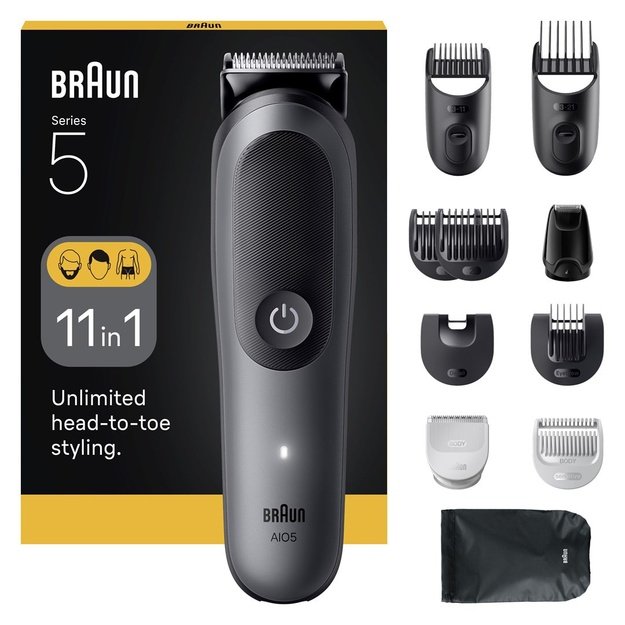 Braun 11-in-1 Grooming Kit | All-in-One Kit Series 5 AIO5560 | Cordless | Number of length steps 14 | Grey/Black