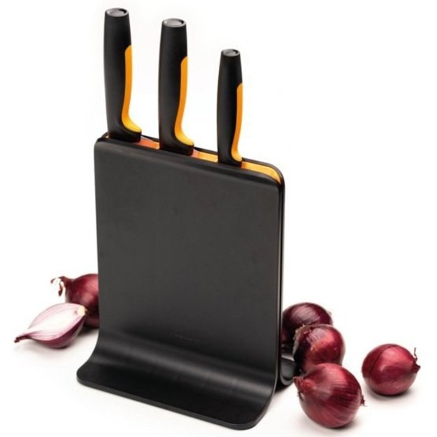 FISKARS SET OF 3 KNIVES IN A BLOCK BLACK FUNCTIONAL FORM