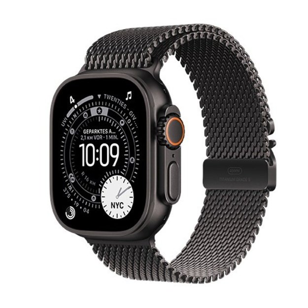 Apple Watch Ultra 3 GPS + Cellular 49mm Black Titanium Case with Black Titanium Milanese Loop - Medium