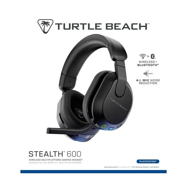 Turtle Beach Stealth 600 Black PlayStation Wireless Gaming Headset with up to 80 hour Battery, 50mm Speakers and Bluetooth for