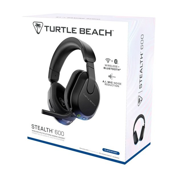 Turtle Beach Stealth 600 Black PlayStation Wireless Gaming Headset with up to 80 hour Battery, 50mm Speakers and Bluetooth for