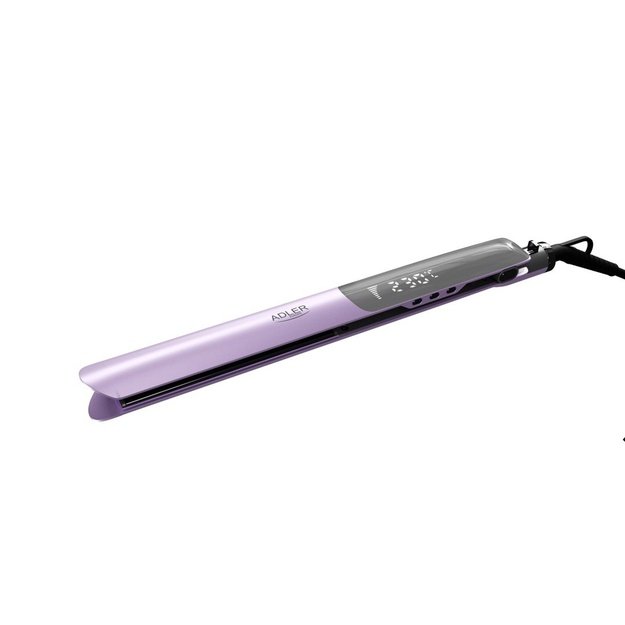 Adler AD 2329 Hair Straightener, Ceramic Coated Plates, LCD Display, 6 Temp Settings, Travel Case + Heat Glove, Purple