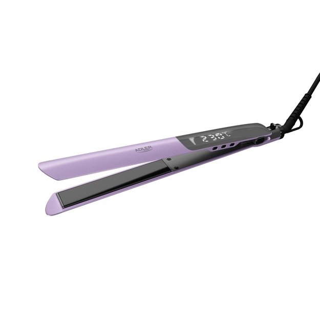 Adler AD 2329 Hair Straightener, Ceramic Coated Plates, LCD Display, 6 Temp Settings, Travel Case + Heat Glove, Purple