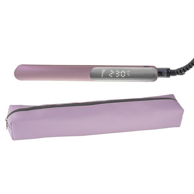 Adler AD 2329 Hair Straightener, Ceramic Coated Plates, LCD Display, 6 Temp Settings, Travel Case + Heat Glove, Purple