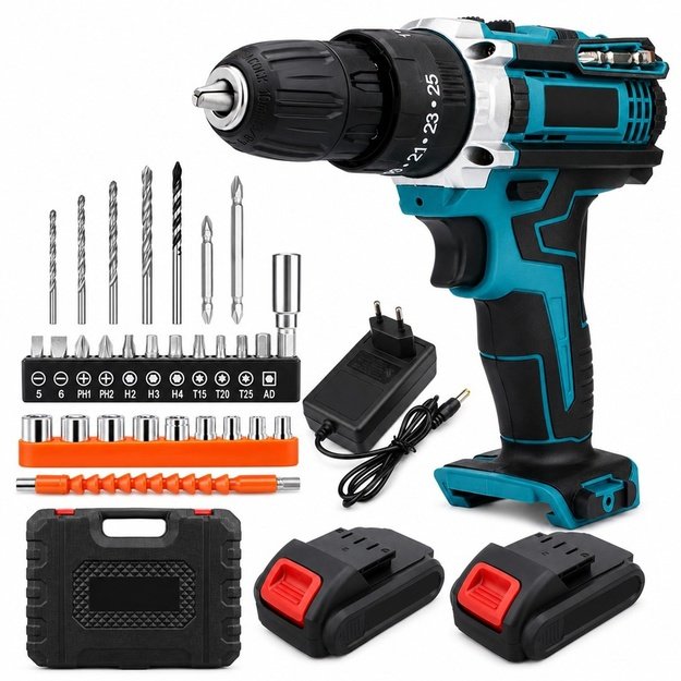 Extralink Tools | cordless combi drill/driver | blue + 2 batteries