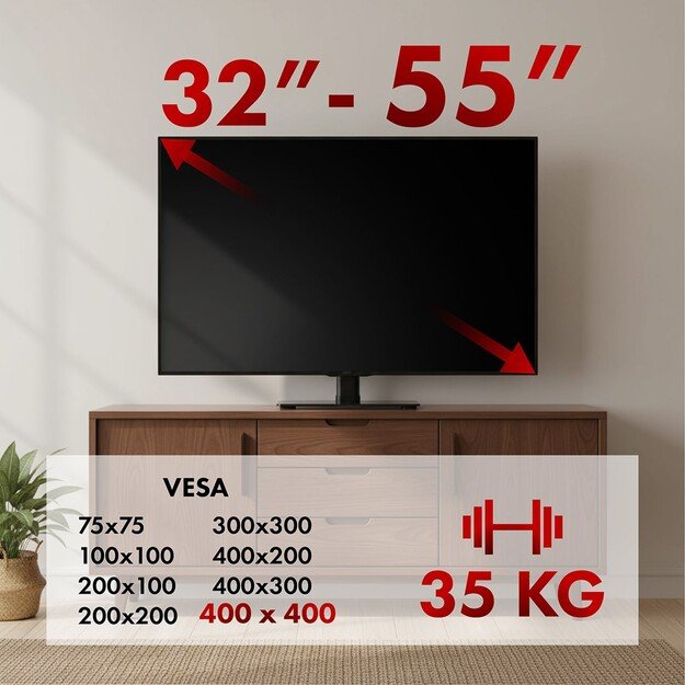 Maclean universal TV stand, for RTV cabinet, stand, max. 35 kg, 20 degree rotation, for 32-55  TV, MC-132 10