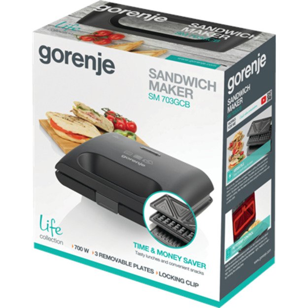 Gorenje | Sandwich maker | SM703GCB | 700 W | Number of plates 3 | Number of pastry 2 | Black 1