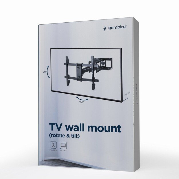 Gembird | Full-motion wall mount | Fixed | 37-80   | Maximum weight (capacity) 60 kg | Black 1