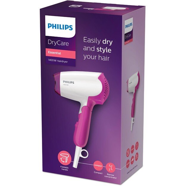 Philips | Hair Dryer | BHD003/00 | 1400 W | Number of temperature settings 2 | White/Pink