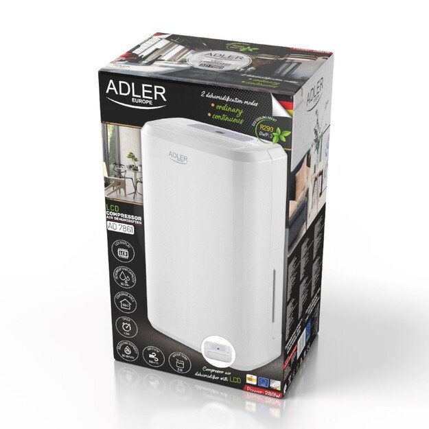 Adler | Compressor Air Dehumidifier | AD 7861 | Power 280 W | Suitable for rooms up to 60 m³ | Suitable for rooms up to m² |