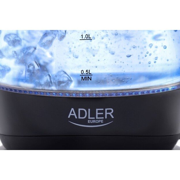 Kettle Adler | Kettle | AD 1224 | Standard | 2000 W | 1.5 L | Glass | 360° rotational base | Black