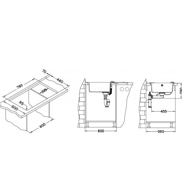 Granitinė plautuvė ALVEUS ROCK 130-03 +sif+vent ruda 4203003