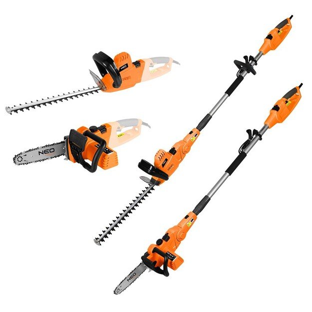 2-in-1 Garden Device with Boom: 750W 250mm Chainsaw+550W 460mm Hedge Trimmer