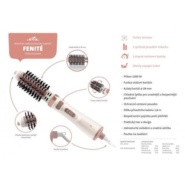 ETA FENITE Hair Brush | ETA632290000 | Ion conditioning | Barrel diameter 38 mm | 1000 W | White