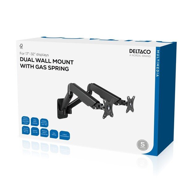 Deltaco ARM-0361 monitor mount / stand 81.3 cm (32 ) Wall Black 1