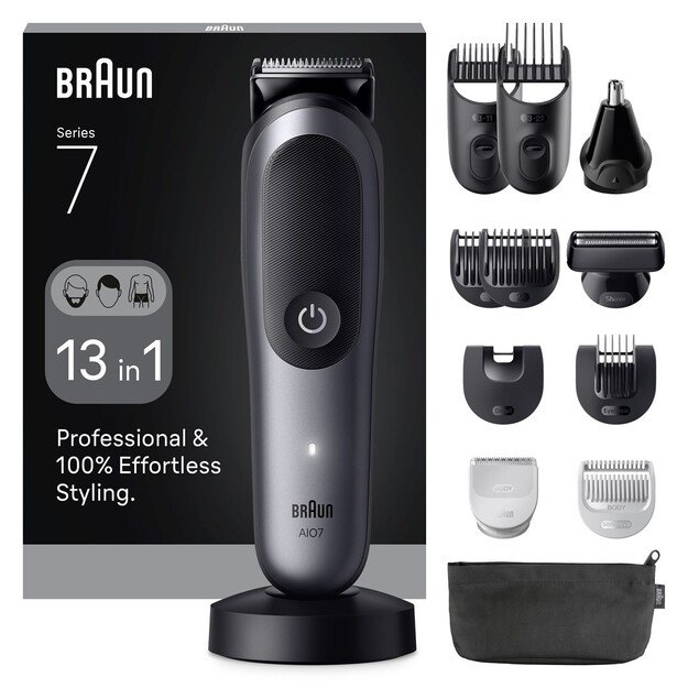 Braun 13in1 Grooming Kit | All-in-One Series 7 AIO7560 | Cordless | Number of length steps 14 | Black/Grey