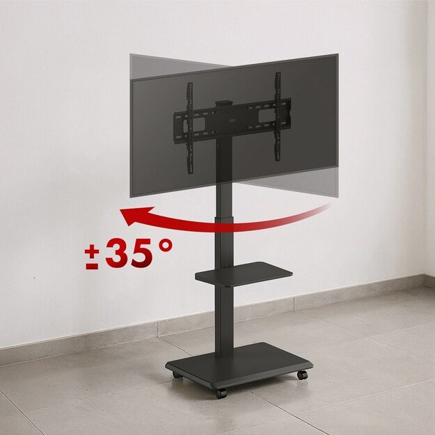 Stand / cart for TV Ergo-Office, max. load 50kg / 5kg shelf, max. VESA 600x400, built-in power strip, black, ER-304 B