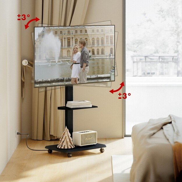 Stand / cart for TV Ergo-Office, max. load 50kg / 5kg shelf, max. VESA 600x400, built-in power strip, black, ER-304 B