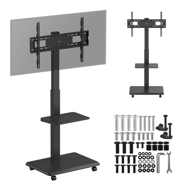 Stand / cart for TV Ergo-Office, max. load 50kg / 5kg shelf, max. VESA 600x400, built-in power strip, black, ER-304 B