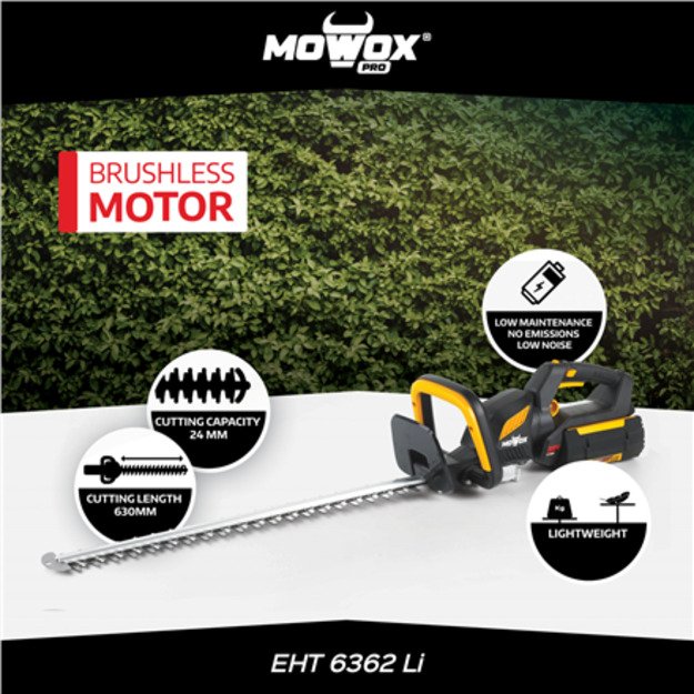 MoWox | 62V Excel Series Hand Held Battery Hedge Trimmer With Rotating Handle | EHT 6362 Li | Cordless